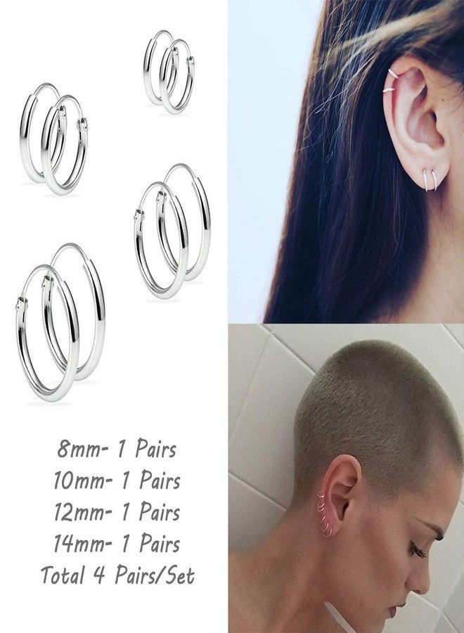 EPIRORA EPIRPRA Silver Hoop Earrings- Cartilage Earring Small Hoop Earrings for Women Men,4 Pairs of Hypoallergenic 925 Sterling Silver Tragus Earrings(Silver,8mm/10mm/12mm/14mm) - Image 2